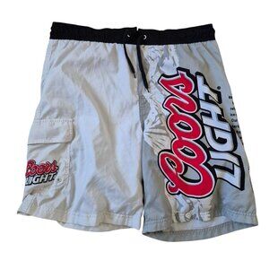 Coors Light Men's Size 34 Mesh Lined Gray & White Board Shorts/Swim Trunks